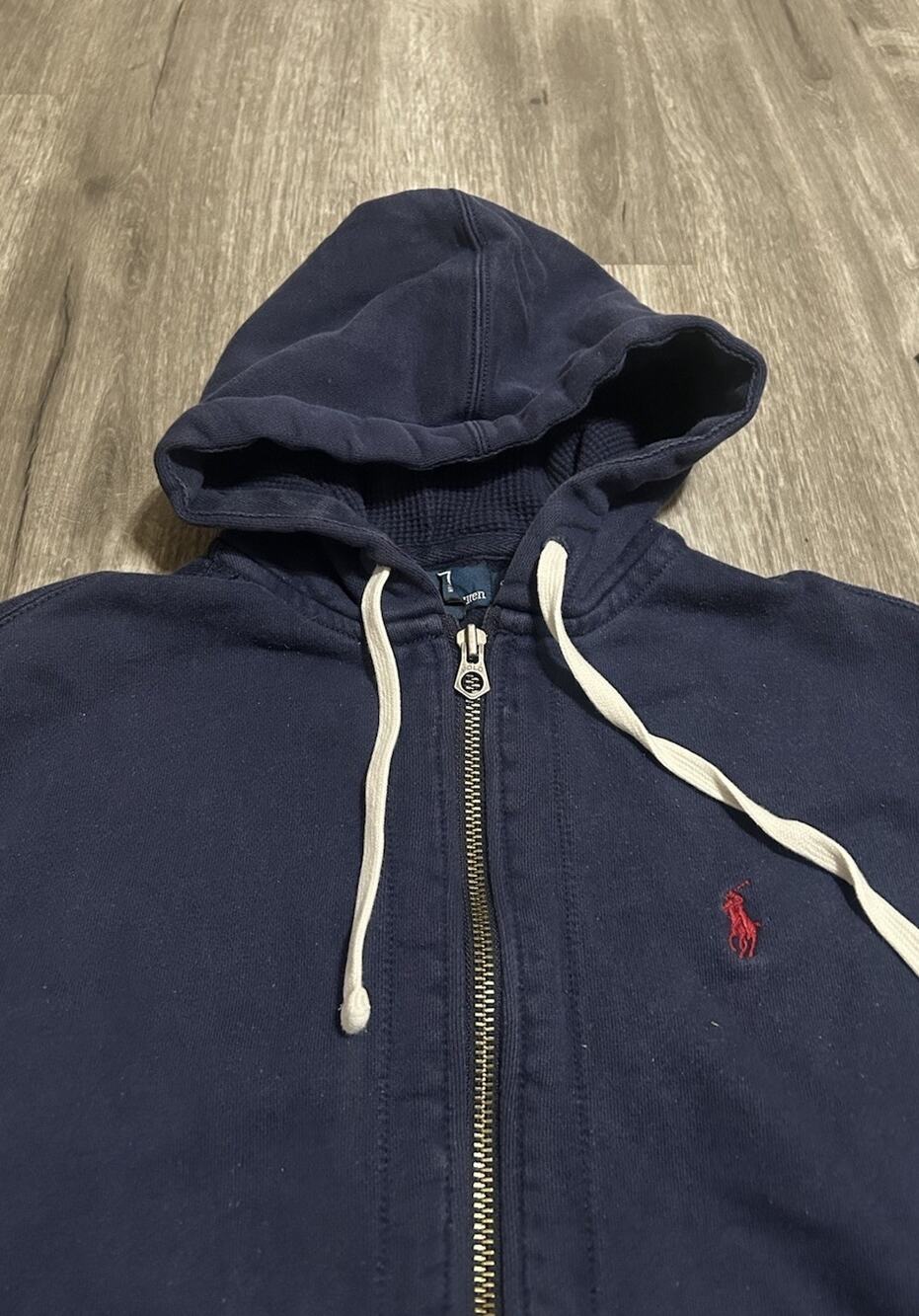 Polo Ralph Lauren Full Zip Hoodie Men Small Navy Blue Red Pony Fleece Thermal
